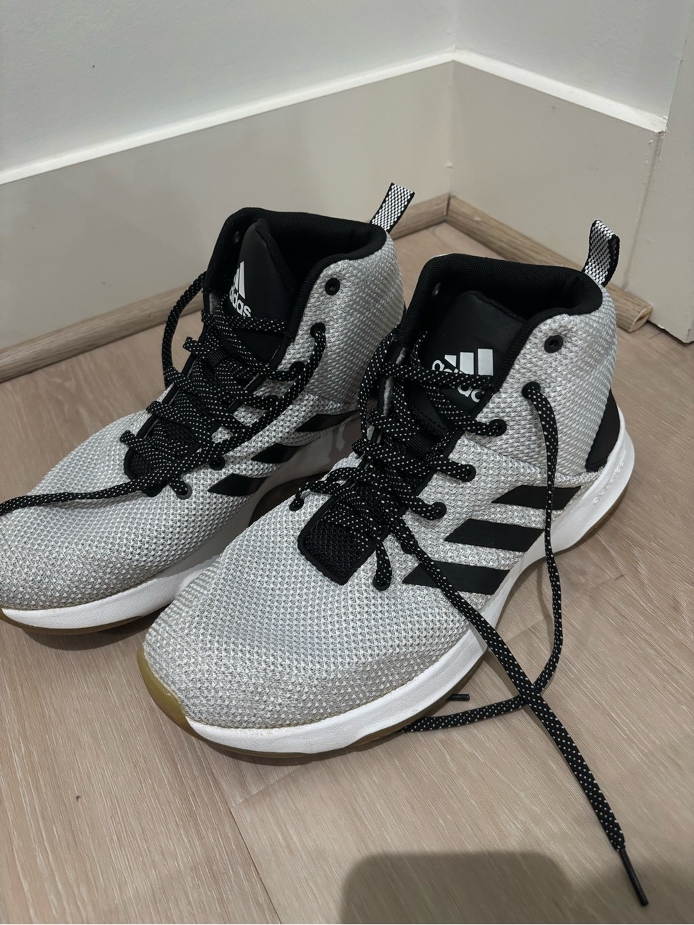 adidas Mid-Top Athletic Sneakers in Light Gray, Black & White